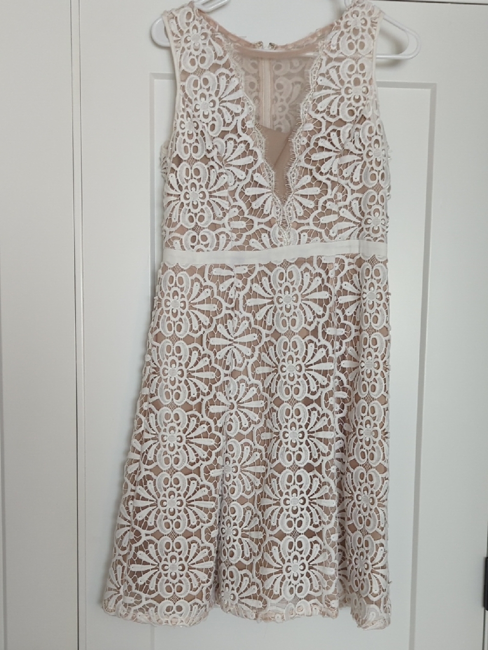 Adrianna Papell White Lace Mini Dress with Nude Lining